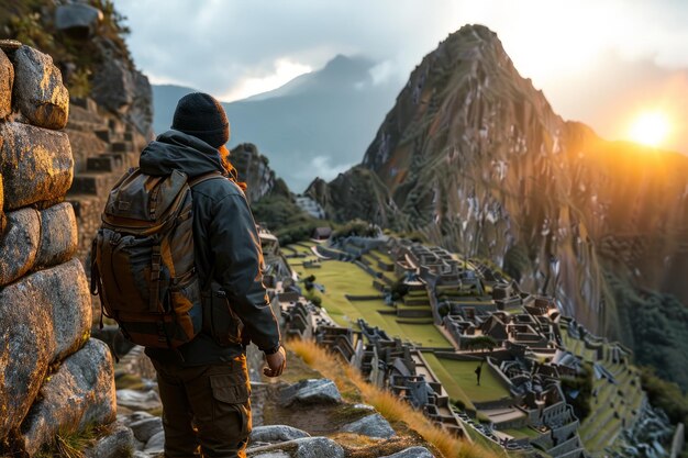 Foto turista en las montañas del perú