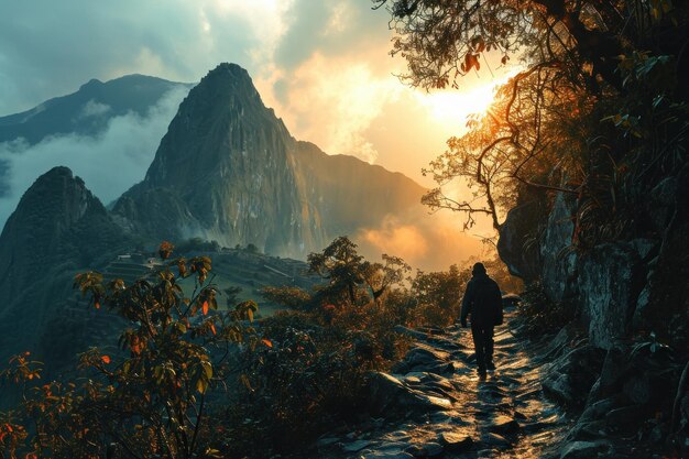 Foto turista en las montañas del perú