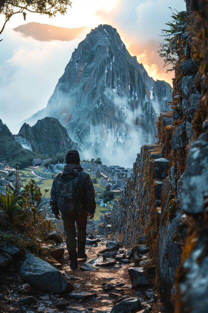 Foto turista en las montañas del perú