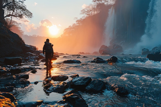 turista na cachoeira