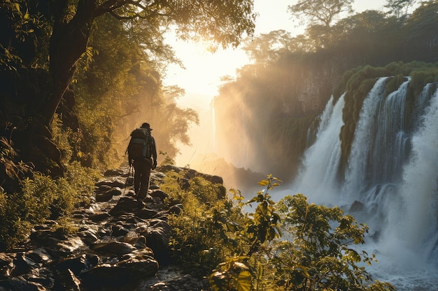 turista na cachoeira