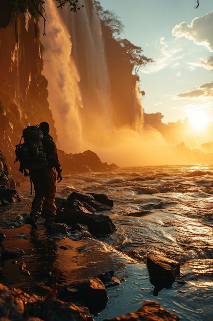 turista na cachoeira