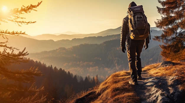 turista nas montanhas no outono