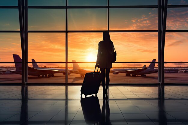 Foto turista no terminal de um aeroporto internacional