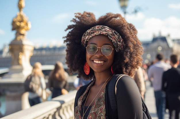 Turista parisiense mulher negra