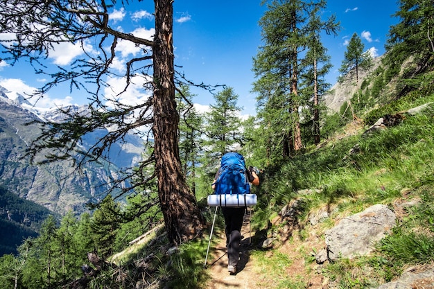 Turistas de trekking nos Alpes