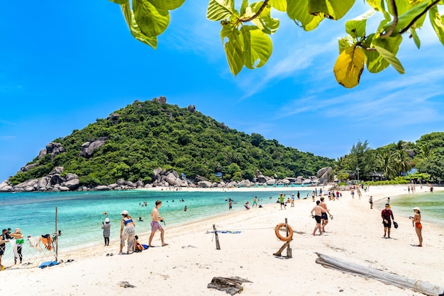 Los turistas se divierten en la playa de arena blanca de las islas Nang Yuan en Surat Thani Tailandia