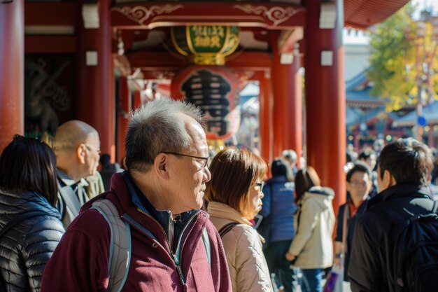 Foto turistas fazem compras em nakamise dori, perto do templo senso ji, em tóquio