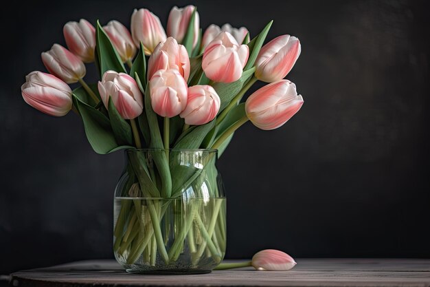 Foto turm aus zarten frühlingstulpen in einer vase