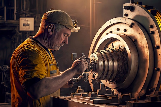 Turner trabaja en una máquina especial para procesar piezas producidas en la industria de fundición