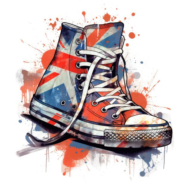 Turnschuhe Vans Converse T-Shirt Design Aquarell Spritzer Illustration Design Tattoo Druck England