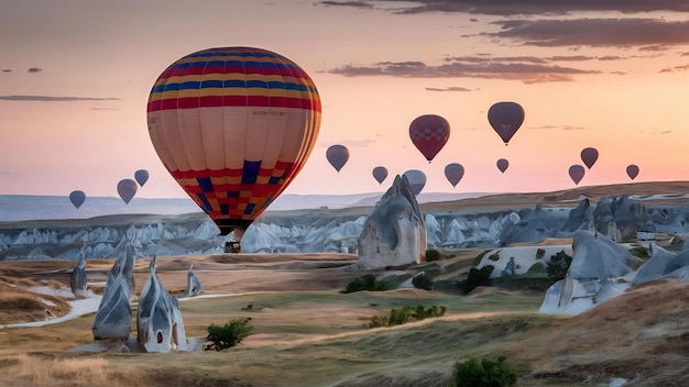 Turquia cappadocia belos balões voo paisagem de pedra