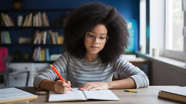 Foto tutor com a menina a estudar em casa