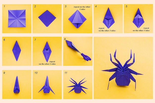 Foto tutorial de origami de araña paso a paso tutorial