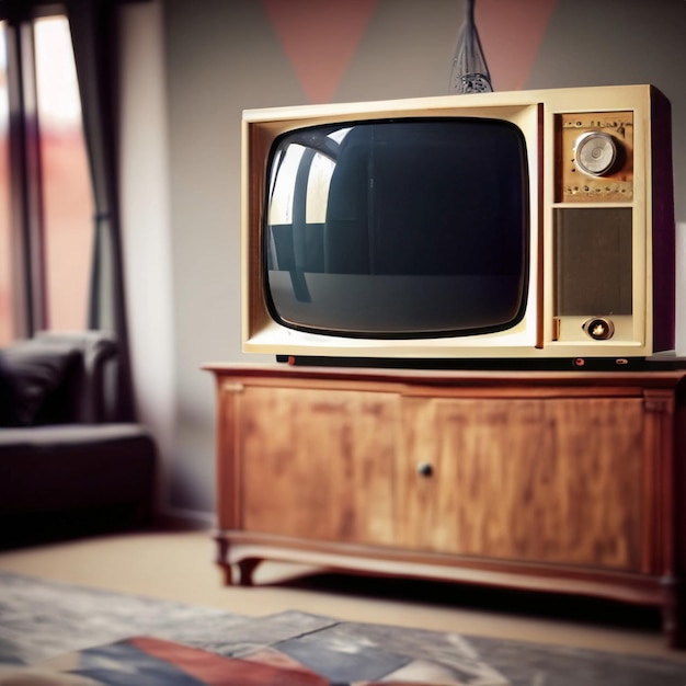 Tv analógico vintage en salón de estilo antiguo