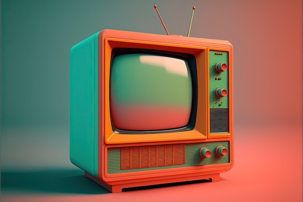 TV antiga, televisão retrô estilo anos 80 e 90, fundo colorido. IA generativa