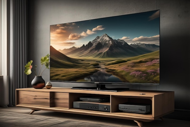 TV en el armario de madera en la sala de estar moderna ai generativo