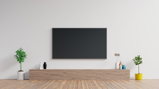 TV auf Schrank im modernen Wohnzimmer.