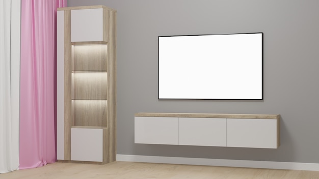 TV-Bereich in einem minimalistischen 3D-Rendering