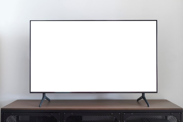 Foto tv led mock up screen smart tv en un bordillo en un interior vacío foto de alta calidad