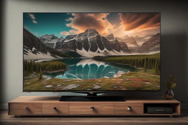 TV no armário de madeira na sala de estar moderna ai generativa