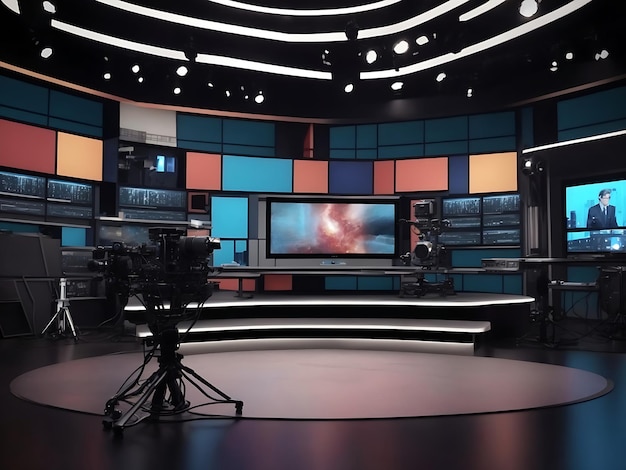 TV oder Kabel, neues Netzwerk, Live-Studio-Setup, TV-Studio-Set, handbearbeitete generative KI