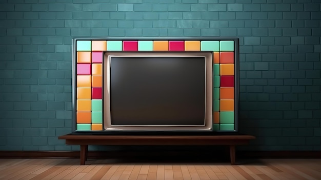 TV con pantalla en blanco sobre fondo de pared Color brillante Ai generativo