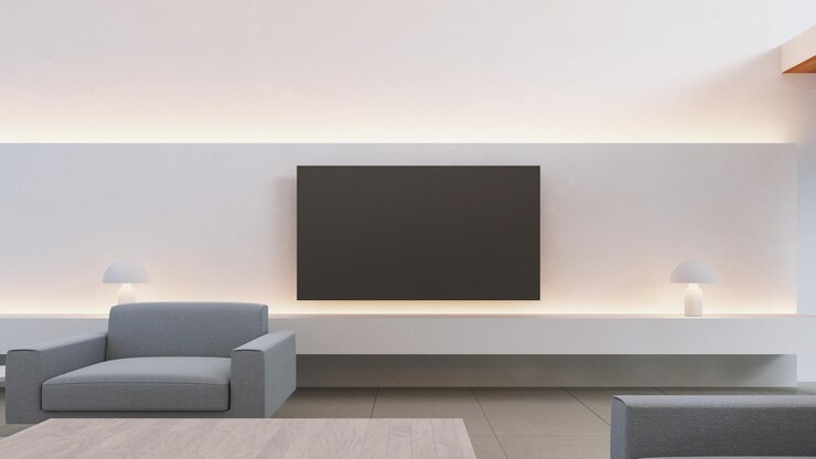 tv en la pared de la sala de estar - representación 3D