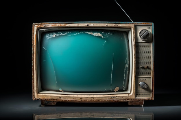 TV vintage com tela quebrada em fundo branco em uma superfície branca ou clara PNG fundo transparente