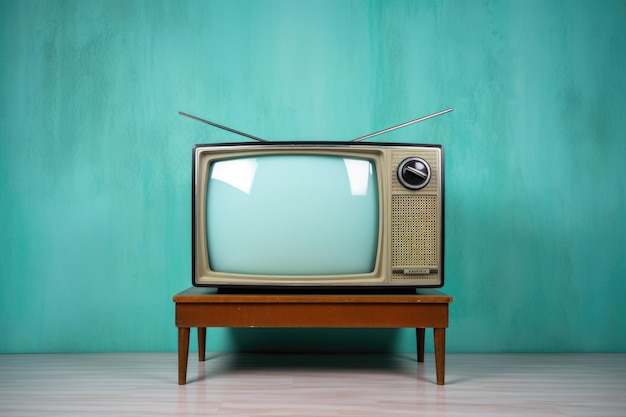 TV vintage contra la pared Estilo retro IA generativa
