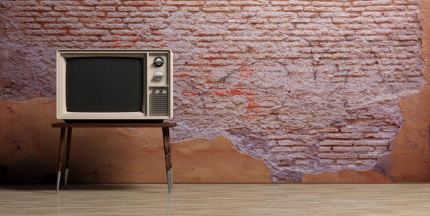 TV vintage en una habitación vacía ilustración 3d