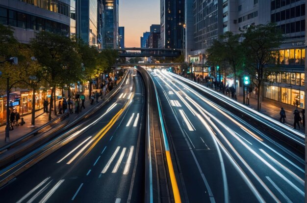 Foto twilight cityscape with busy highways