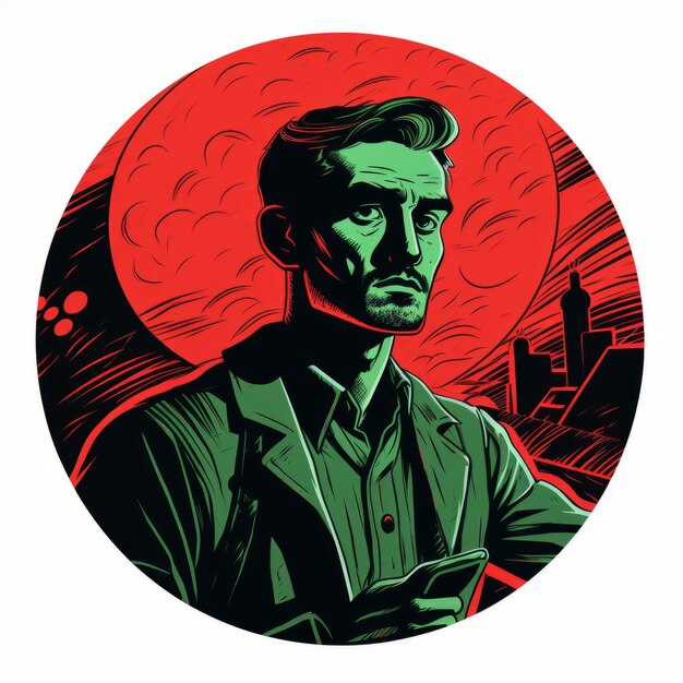 Twilight Man Círculo Vermelho Ilustração de estilo Film Noir