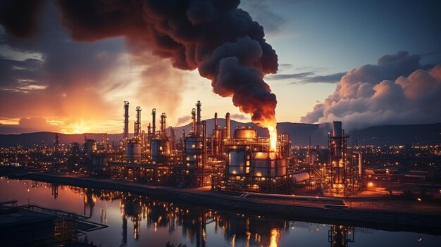 Twilight Oil Refinery Factory Petrochemische Anlage Erdöl-Chemieindustrie