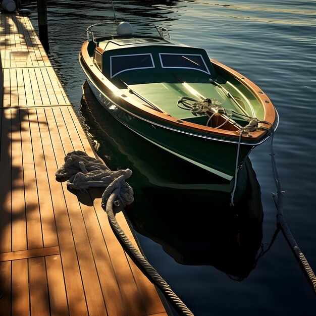 Foto twilight reflections holzboot am pier