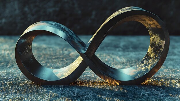 Foto twisting metallic 3d infinity loop zeigt das paradoxon der ewigen bewegung