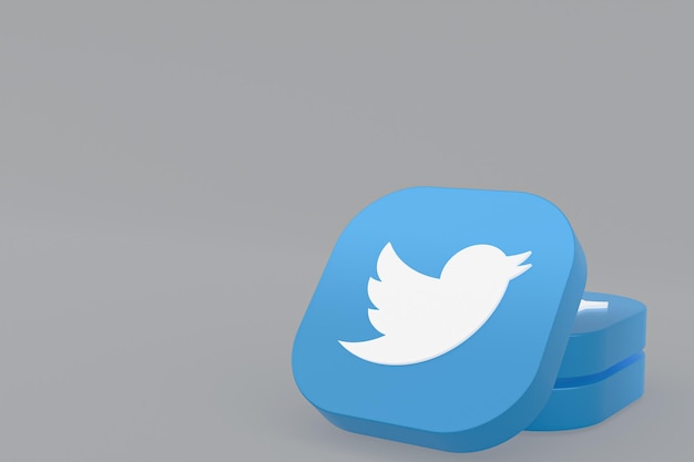 Twitter-Anwendungslogo 3D-Rendering auf grauem Hintergrund