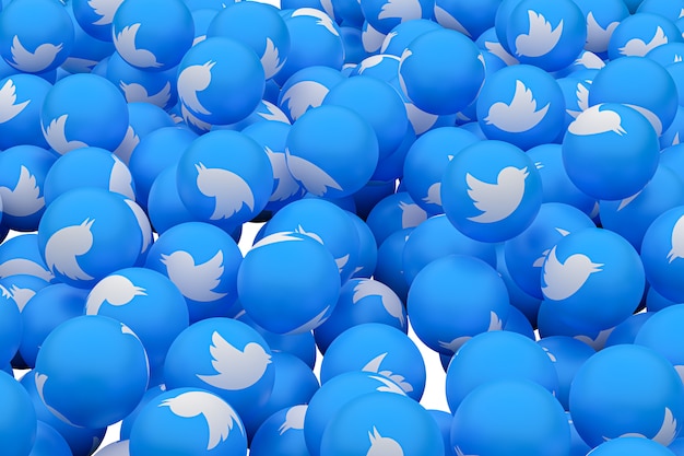 Twitter emoji 3d render fondo, símbolo de globo de redes sociales