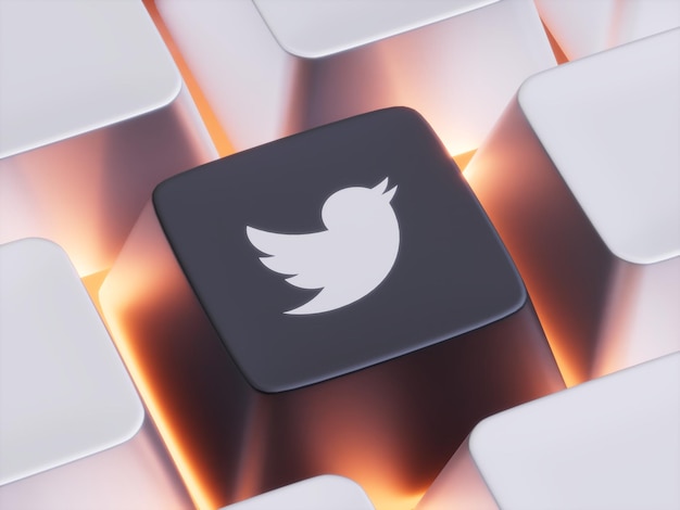 Twitter Keycap Drücken Sie die Taste Nahaufnahme Social Media Marketing 3D Illustration Render