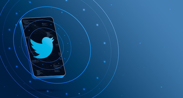 Twitter-Logo am Telefon mit technologischem Display, intelligentes 3D-Rendering