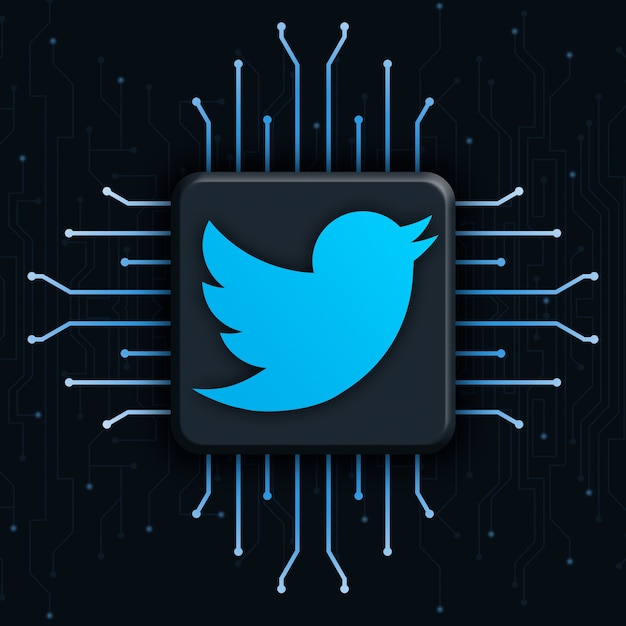 Twitter-Logo auf realistischem CPU-Technologiehintergrund 3d