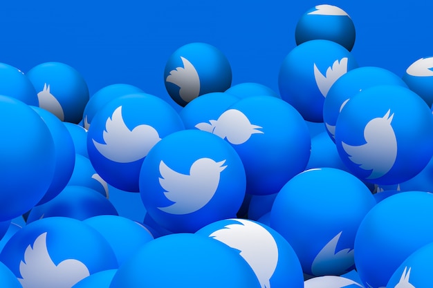 Twitter mídia social emoji 3d render fundo, símbolo de balão de mídia social