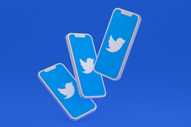 Twitter-Symbol auf dem Bildschirm Smartphone oder mobiles 3D-Rendering