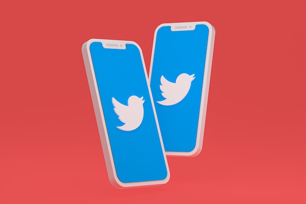 Twitter-Symbol auf dem Bildschirm Smartphone oder mobiles 3D-Rendering