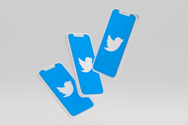 Twitter-Symbol auf dem Bildschirm Smartphone oder mobiles 3D-Rendering