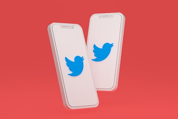 Twitter-Symbol auf dem Bildschirm Smartphones 3D-Rendering