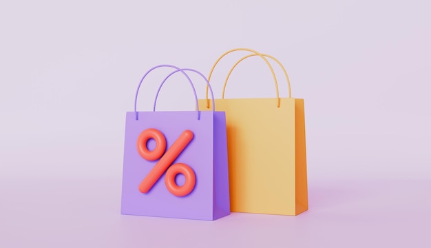 Two shopping bags icons with bag having a percent symbol Represents price reduction sales promotion