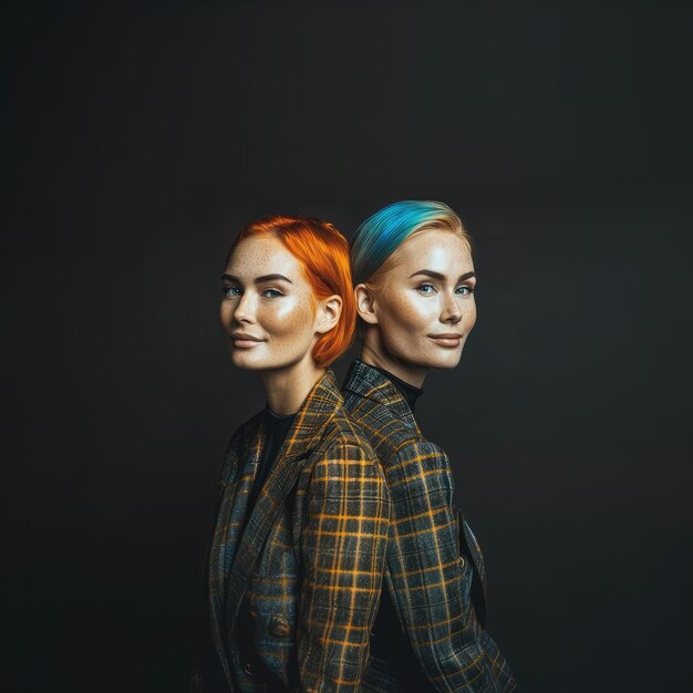 Foto two women are standing in front of a black background