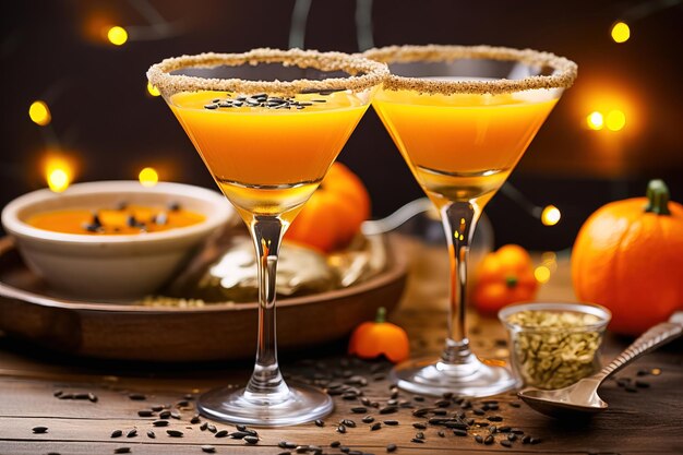 Foto tykkintini martini de abóbora coquetel para festas de outono e halloween ia geradora