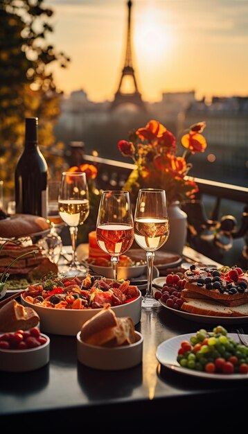 Typisch französisches Essen Verschiedene Tapas und Canapes an der Bartabelle Dunkelheit und romantische Atmosphäre